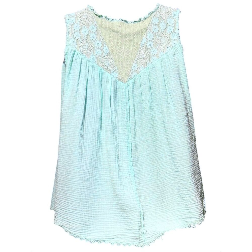 POL Embroidered Pearl Open Front Vest Boho Lace Sleeveless Cardigan Pale Mint L - Picture 6 of 9